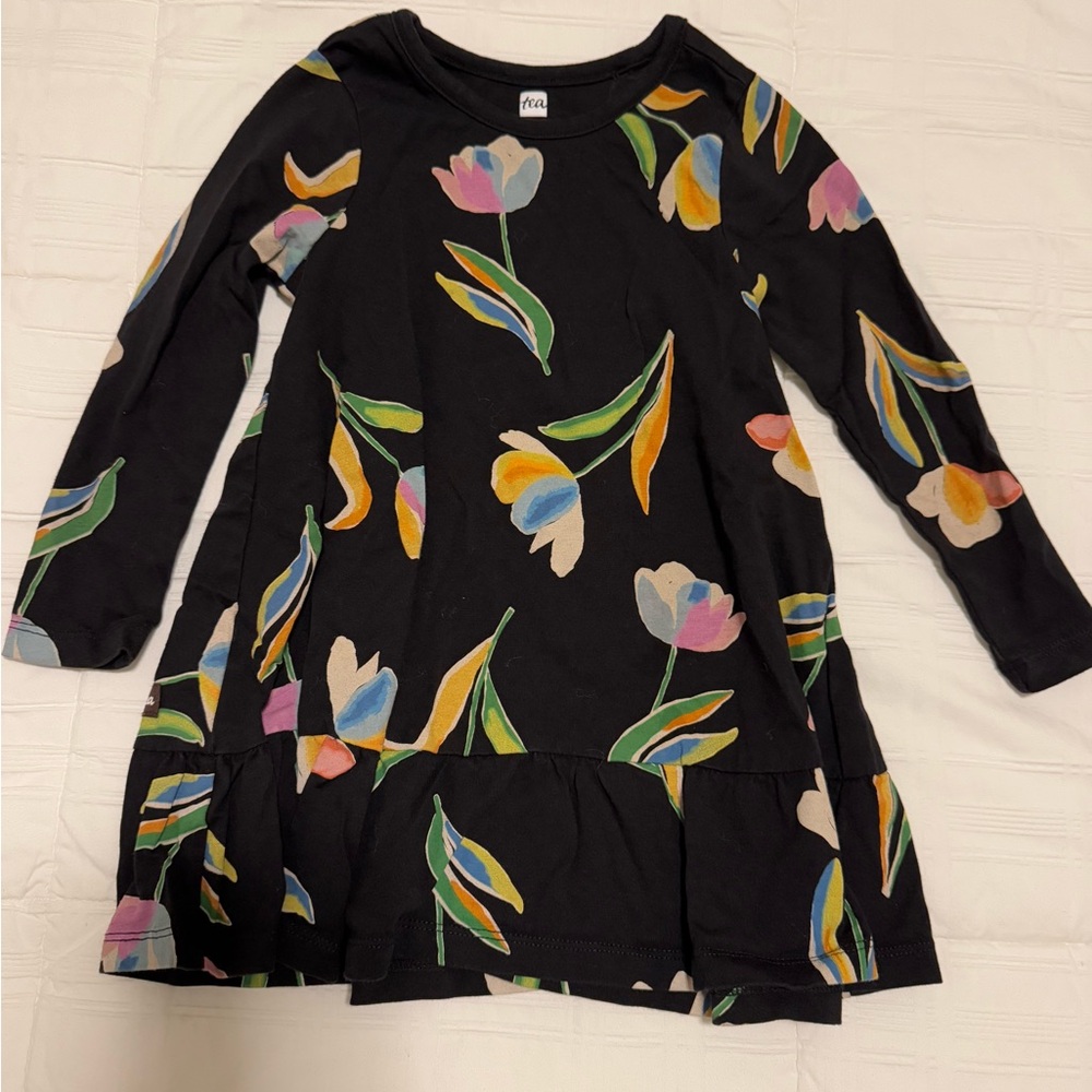Tea Collection Black Dress with Floral Accents